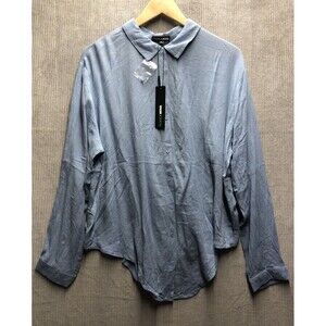 Fashion Nova Shirt Women’s XL Blue To Top It Off Shirt Crinkle Convex Hem NWT